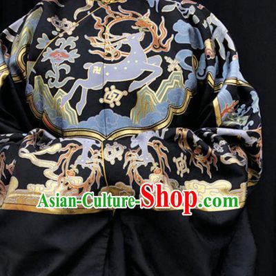 Chinese Traditional Deers Pattern Design Black Brocade Fabric Asian China Hanfu Satin Material