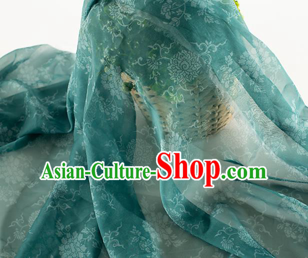 Chinese Traditional Peony Lotus Pattern Design Green Chiffon Fabric Asian Satin China Hanfu Material Chinese Traditional Peony Lotus Pattern Design Green Chiffon Fabric Asian Satin China Hanfu Material