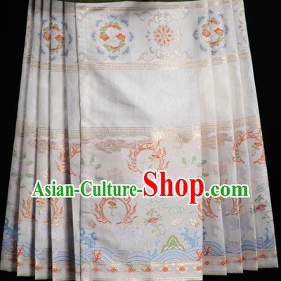 Chinese Traditional Colorful Deer Pattern Design White Brocade Fabric Asian China Satin Hanfu Material