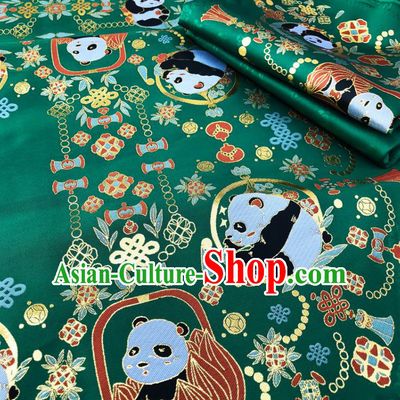 Chinese Traditional Panda Pattern Design Green Brocade Fabric Asian China Satin Hanfu Material
