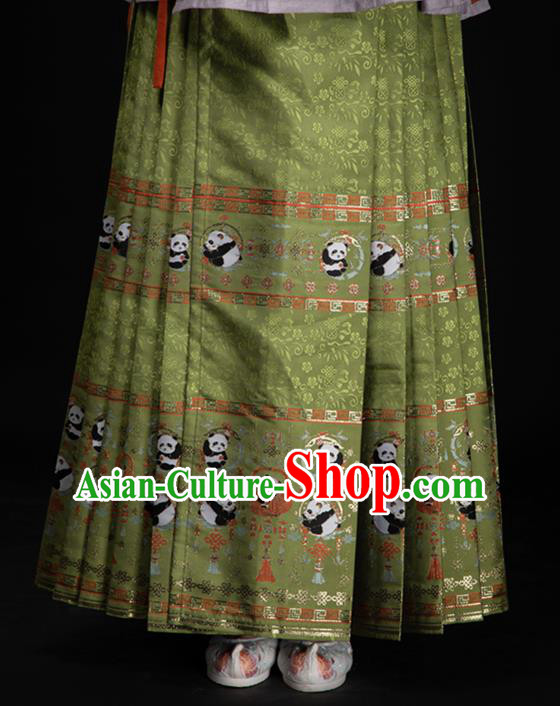 Chinese Traditional Panda Pattern Design Olive Green Brocade Fabric Asian China Satin Hanfu Material Chinese Traditional Panda Pattern Design Olive Green Brocade Fabric Asian China Satin Hanfu Material