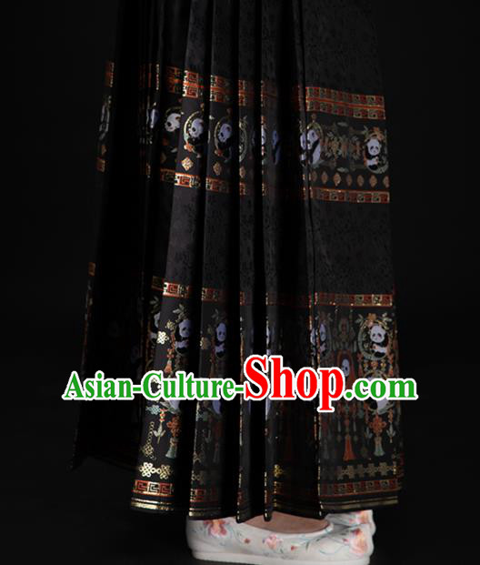 Chinese Traditional Panda Pattern Design Black Brocade Fabric Asian China Satin Hanfu Material Chinese Traditional Panda Pattern Design Black Brocade Fabric Asian China Satin Hanfu Material