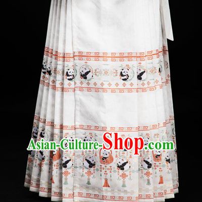 Chinese Traditional Panda Pattern Design White Brocade Fabric Asian China Satin Hanfu Material