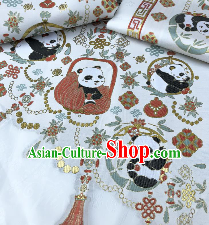 Chinese Traditional Panda Pattern Design White Brocade Fabric Asian China Satin Hanfu Material Chinese Traditional Panda Pattern Design White Brocade Fabric Asian China Satin Hanfu Material