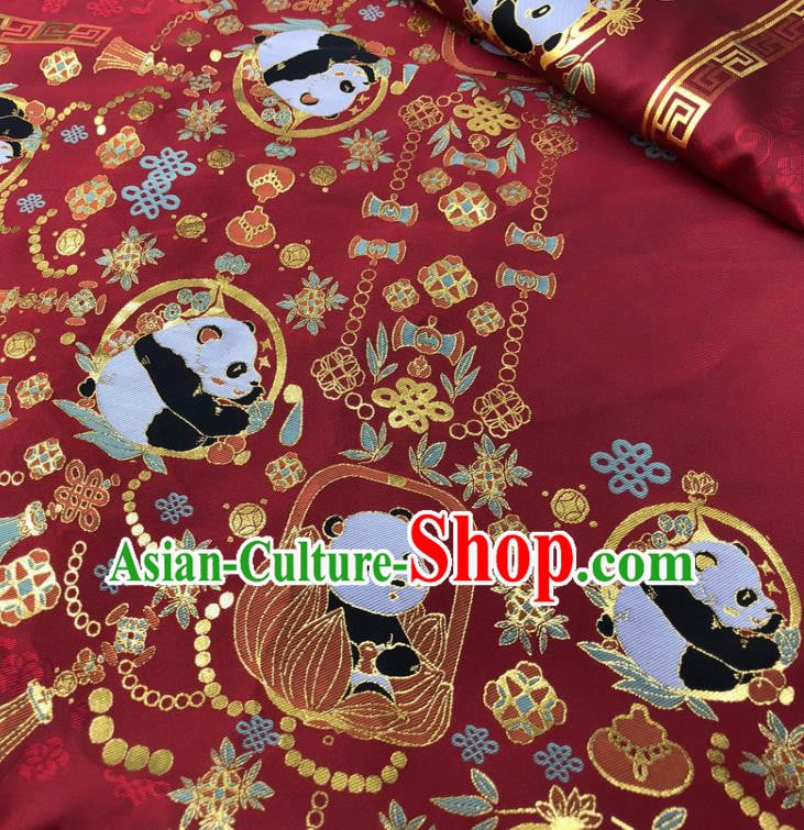 Chinese Traditional Panda Pattern Design Red Brocade Fabric Asian China Satin Hanfu Material Chinese Traditional Panda Pattern Design Red Brocade Fabric Asian China Satin Hanfu Material