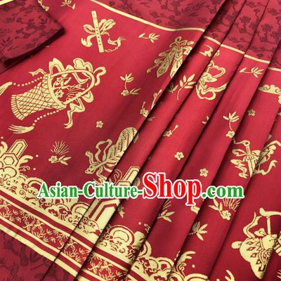 Chinese Traditional Eight Immortals Pattern Design Red Brocade Fabric Asian China Satin Hanfu Material