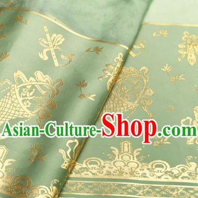 Chinese Traditional Eight Immortals Pattern Design Light Green Brocade Fabric Asian China Satin Hanfu Material