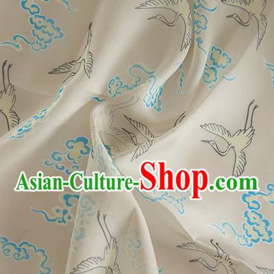 Chinese Traditional Printing Crane Pattern Design White Chiffon Fabric Asian China Hanfu Material