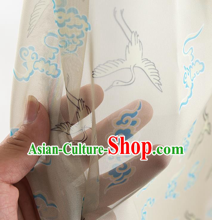Chinese Traditional Printing Crane Pattern Design White Chiffon Fabric Asian China Hanfu Material Chinese Traditional Printing Crane Pattern Design White Chiffon Fabric Asian China Hanfu Material