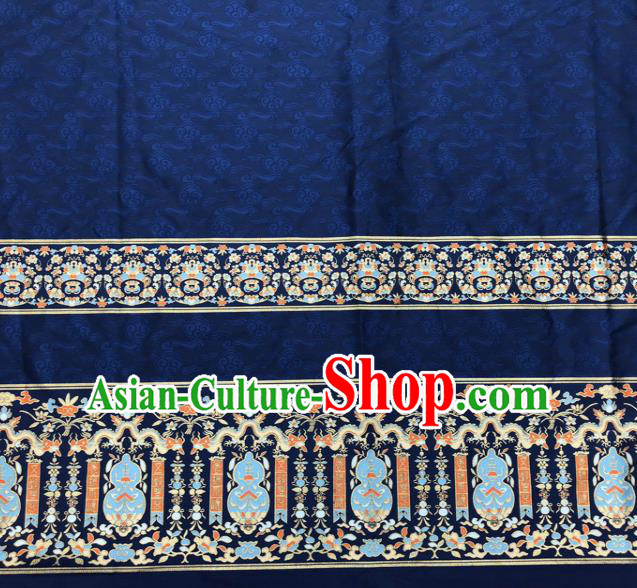 Chinese Traditional Calabash Dragon Pattern Design Royalblue Brocade Fabric Asian China Satin Hanfu Material