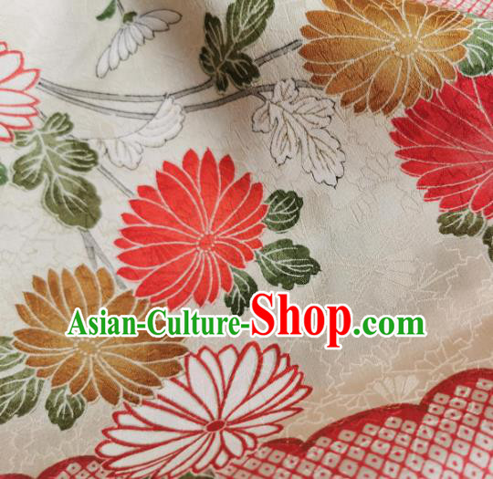Chinese Traditional Daisy Pattern Design White Silk Fabric Asian Brocade China Hanfu Satin Material Chinese Traditional Daisy Pattern Design White Silk Fabric Asian Brocade China Hanfu Satin Material