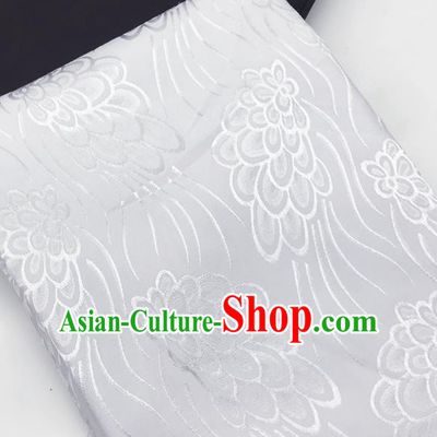 Chinese Traditional Peacock Tail Pattern Design White Brocade Fabric Asian China Satin Hanfu Material