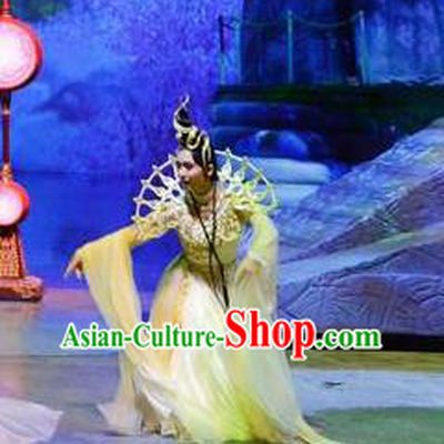 Chinese Stage Performance Qing Show Goddess Costumes and Headpiece Complete Set