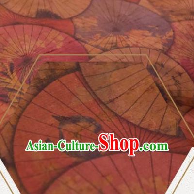 Chinese Traditional Umbrella Pattern Design Brown Silk Fabric Asian China Hanfu Mulberry Silk Material