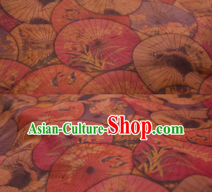 Chinese Traditional Umbrella Pattern Design Brown Silk Fabric Asian China Hanfu Mulberry Silk Material Chinese Traditional Umbrella Pattern Design Brown Silk Fabric Asian China Hanfu Mulberry Silk Material