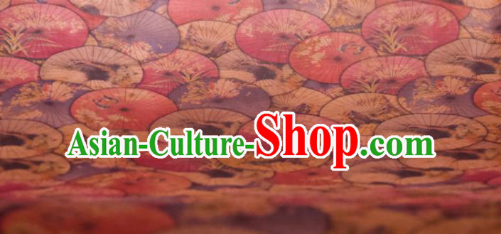 Chinese Traditional Umbrella Pattern Design Brown Silk Fabric Asian China Hanfu Mulberry Silk Material Chinese Traditional Umbrella Pattern Design Brown Silk Fabric Asian China Hanfu Mulberry Silk Material