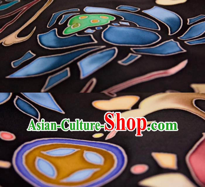Chinese Traditional Lotus Pattern Design Black Silk Fabric Asian China Hanfu Mulberry Silk Material Chinese Traditional Lotus Pattern Design Black Silk Fabric Asian China Hanfu Mulberry Silk Material