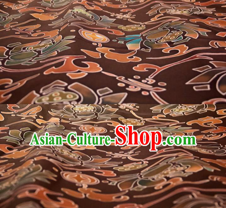 Chinese Traditional Lotus Pattern Design Brown Silk Fabric Asian China Hanfu Mulberry Silk Material Chinese Traditional Lotus Pattern Design Brown Silk Fabric Asian China Hanfu Mulberry Silk Material