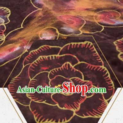 Chinese Traditional Hibiscus Pattern Design Deep Purple Silk Fabric Asian China Hanfu Mulberry Silk Material