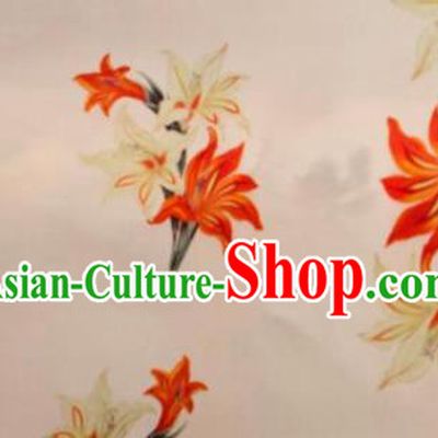 Chinese Traditional Lily Flowers Pattern Design Pink Silk Fabric Asian China Hanfu Mulberry Silk Material