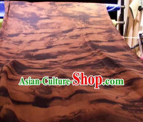 Chinese Traditional Pavilion Pattern Design Brownness Silk Fabric Asian China Hanfu Mulberry Silk Material Chinese Traditional Pavilion Pattern Design Brownness Silk Fabric Asian China Hanfu Mulberry Silk Material