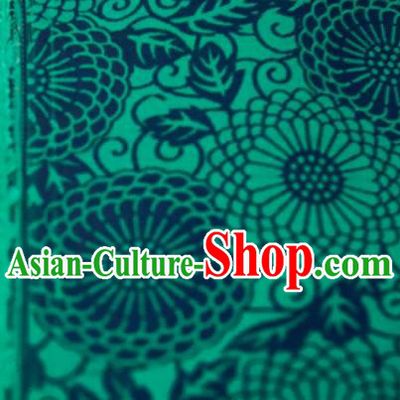 Chinese Traditional Calendula Pattern Design Green Silk Fabric Asian China Hanfu Mulberry Silk Material