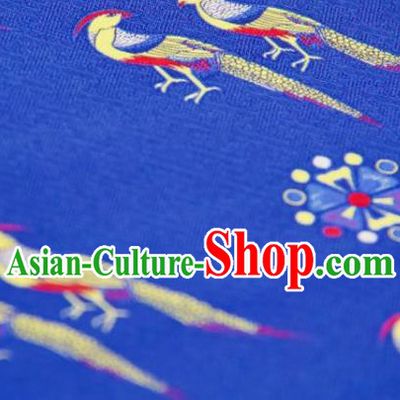 Chinese Traditional Birds Pattern Design Royalblue Silk Fabric Asian China Hanfu Gambiered Guangdong Mulberry Silk Material