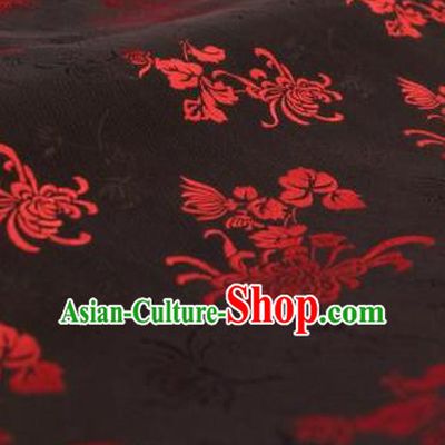 Chinese Traditional Chrysanthemum Pattern Design Black Silk Fabric Asian China Hanfu Jacquard Mulberry Silk Material