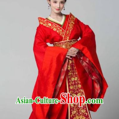 Chinese Traditional Tang Dynasty Palace Lady Red Dress Ancient Crown Princess Costume for Women