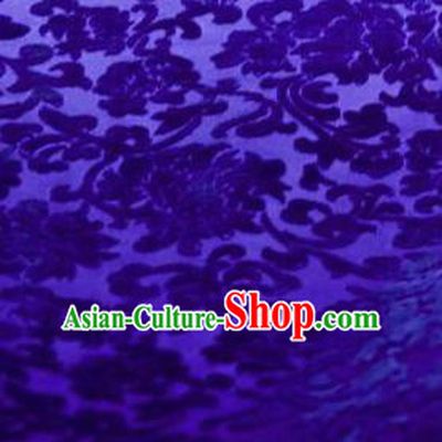 Chinese Traditional Peony Pattern Design Royalblue Silk Fabric Asian China Hanfu Gambiered Guangdong Mulberry Silk Material