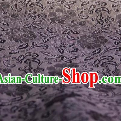 Chinese Traditional Twine Peony Pattern Design Black Silk Fabric Asian China Hanfu Gambiered Guangdong Mulberry Silk Material