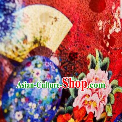Chinese Traditional Orchid Peony Pattern Design Red Silk Fabric Asian China Hanfu Gambiered Guangdong Mulberry Silk Material