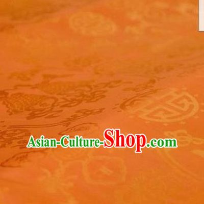 Chinese Traditional Double Fishes Pattern Design Orange Silk Fabric Asian China Hanfu Jacquard Mulberry Silk Material