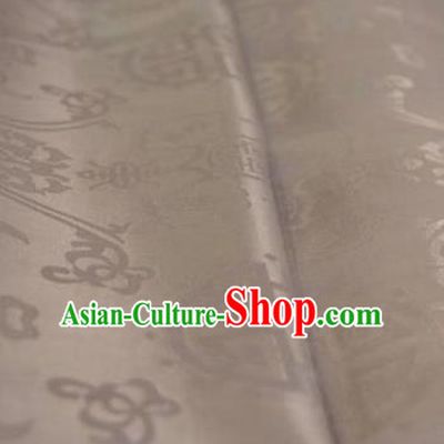 Chinese Traditional Double Fishes Pattern Design Silvery Silk Fabric Asian China Hanfu Jacquard Mulberry Silk Material