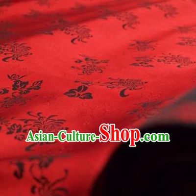 Chinese Traditional Black Chrysanthemum Pattern Design Red Silk Fabric Asian China Hanfu Jacquard Mulberry Silk Material