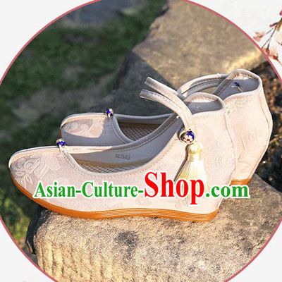 Asian Chinese Beige Flax Shoes Hanfu Shoes Traditional Opera Shoes Princess Shoes for Women