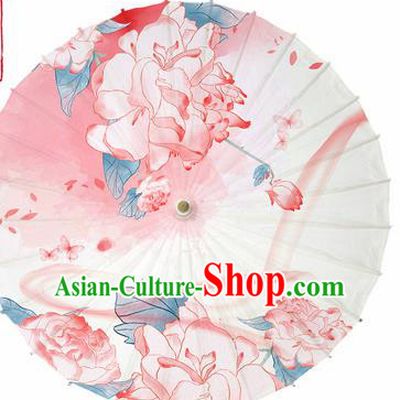 Chinese Traditional Printing Peony Pink Oil Paper Umbrella Artware Paper Umbrella Classical Dance Umbrella Handmade Umbrellas