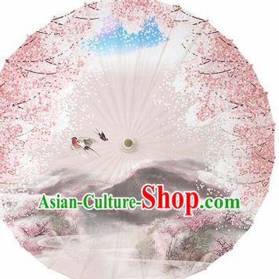Chinese Traditional Printing Peach Flowers Pink Oil Paper Umbrella Artware Paper Umbrella Classical Dance Umbrella Handmade Umbrellas