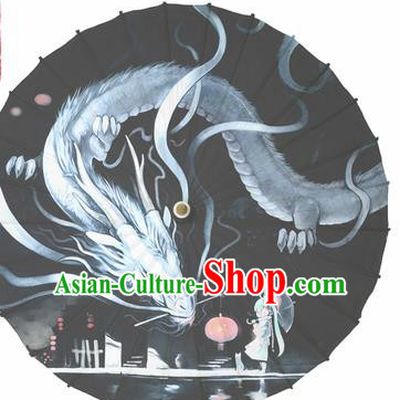Chinese Traditional Printing Dragon Black Oil Paper Umbrella Artware Paper Umbrella Classical Dance Umbrella Handmade Umbrellas