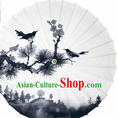 Chinese Traditional Printing Pine Plum Oil Paper Umbrella Artware Paper Umbrella Classical Dance Umbrella Handmade Umbrellas