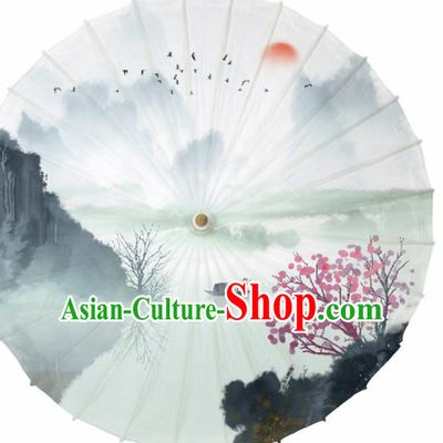 Chinese Traditional Printing Landscape Oil Paper Artware Paper Umbrella Classical Dance Umbrella Umbrella Handmade Umbrella