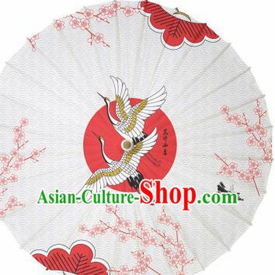 Chinese Traditional Printing Crane Plum Oil Paper Umbrella Artware Paper Umbrella Classical Dance Umbrella Handmade Umbrellas