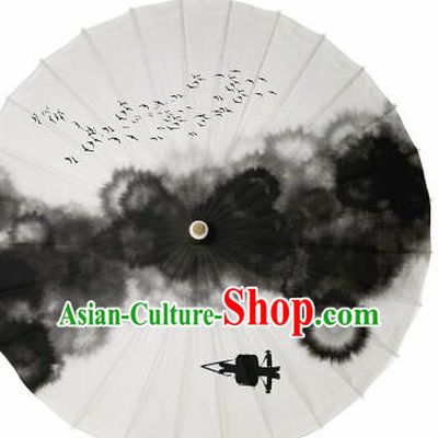 Chinese Traditional Ink Painting Oil Paper Umbrella Artware Paper Umbrella Classical Dance Umbrella Handmade Umbrellas