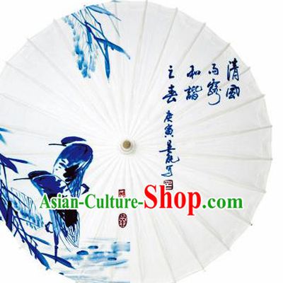 Chinese Traditional Printing Egret White Oil Paper Umbrella Artware Paper Umbrella Classical Dance Umbrella Handmade Umbrellas