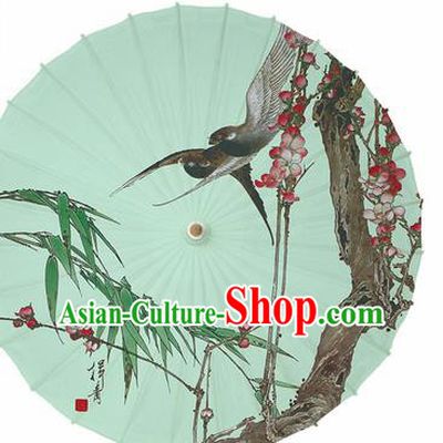 Chinese Traditional Printing Begonia Bamboo Green Oil Paper Umbrella Artware Paper Umbrella Classical Dance Umbrella Handmade Umbrellas