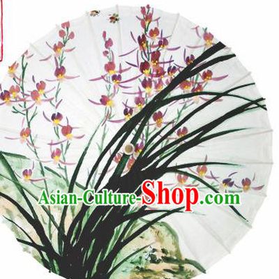 Chinese Traditional Printing Orchids Oil Paper Umbrella Artware Paper Umbrella Classical Dance Umbrella Handmade Umbrellas