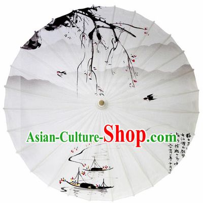 Chinese Traditional Ink Painting Boats Oil Paper Umbrella Artware Paper Umbrella Classical Dance Umbrella Handmade Umbrellas