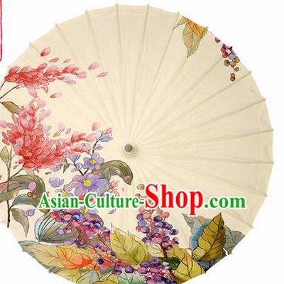 Chinese Traditional Printing Lilac Flowers Oil Paper Umbrella Artware Paper Umbrella Classical Dance Umbrella Handmade Umbrellas