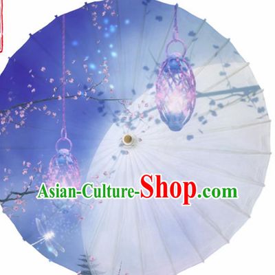 Chinese Traditional Printing Lantern Blue Oil Paper Umbrella Artware Paper Umbrella Classical Dance Umbrella Handmade Umbrellas