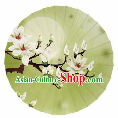 Chinese Traditional Printing Mangnolia Green Oil Paper Umbrella Artware Paper Umbrella Classical Dance Umbrella Handmade Umbrellas